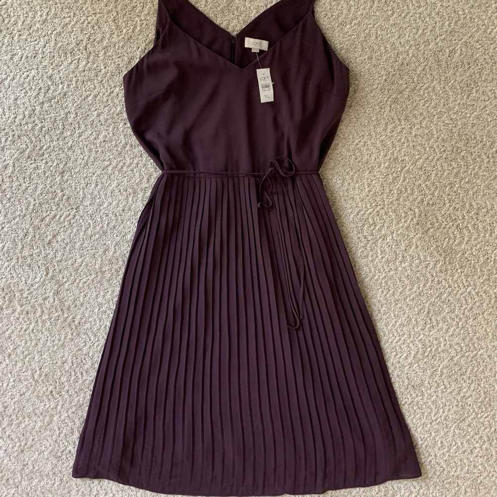 LOFT Purple Pleated MIDI Dress